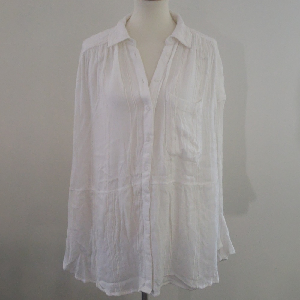Free People White Button-Up Gauze Shirt